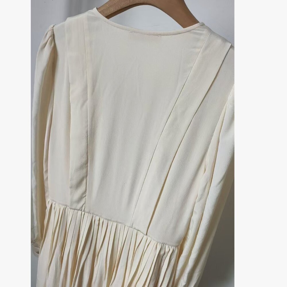 BEST Ulla Johnson Veria Lace Front Midi Dress - Cowrie Cream Silk Lace Up - Picture 6 of 8